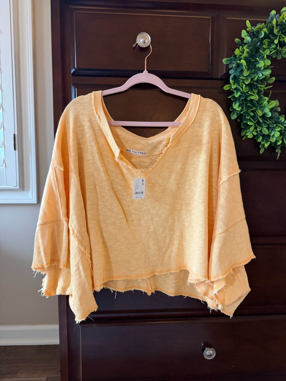 We The Free Distressed Scoop Neck Sweater in Pale Yellow